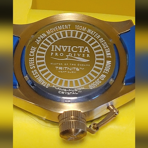 NWT Invicta Pro Diver Mens Watch (39509), 50mm Steel Gold-Tone Case, Blue Band - Picture 7 of 8